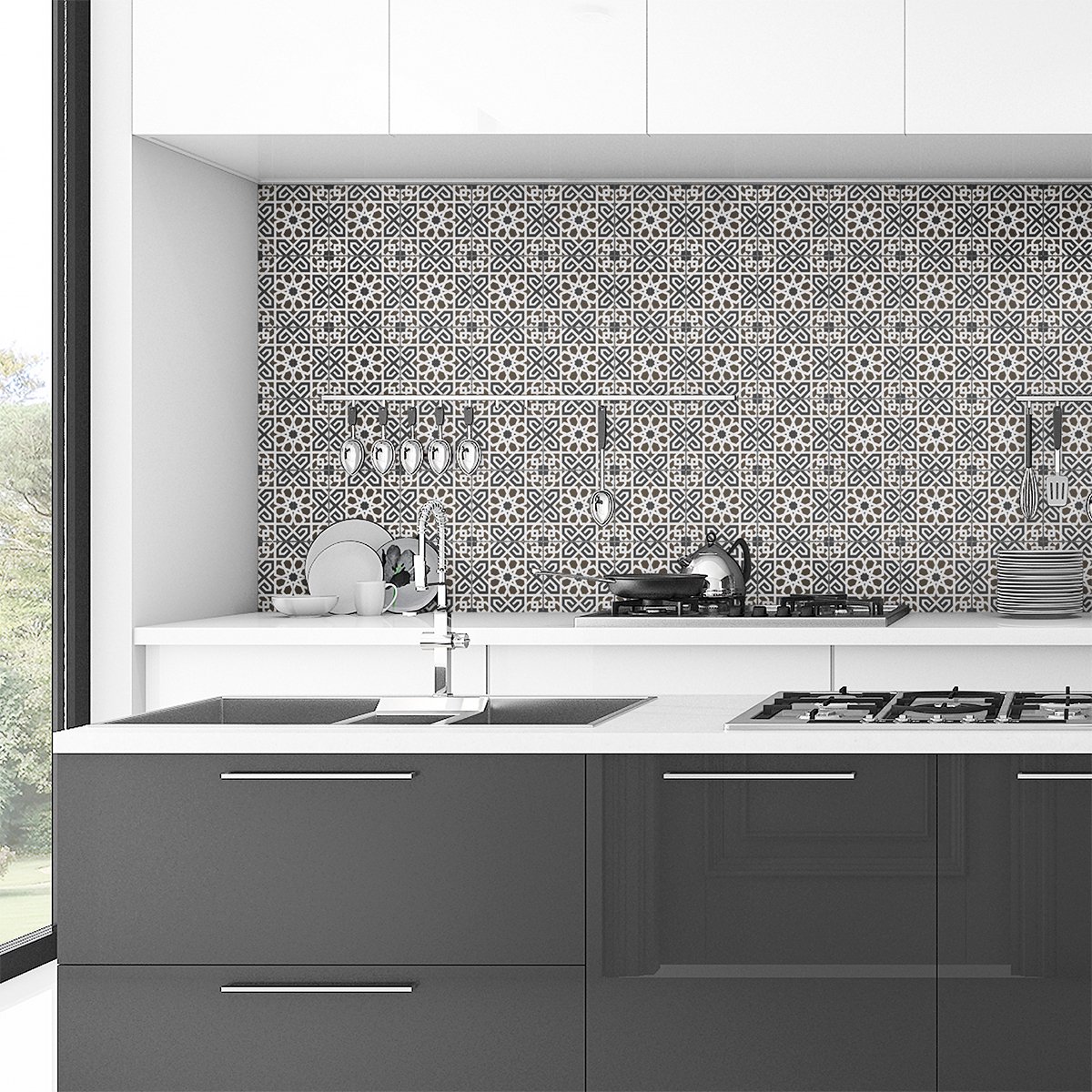 Ambiance Sticker Zelfklevende tegelmuurstickers voor keuken en badkamer - 60 cementtegelstickers (Azulejos Adelino) - 60 stickers, 10x10cm Multi color