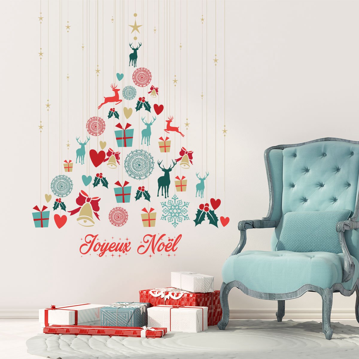 Kerstboomhanger sticker, Vrolijk Kerstmis - Kerststickers - feestdecoratie - 105x80cm