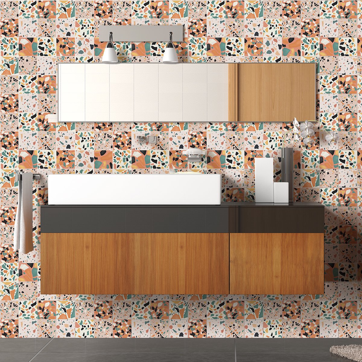 Ambiance Sticker Zelfklevende tegelmuurstickers voor keuken en badkamer - 60 cementtegelstickers, terrazzostijl - 60 stickers, 15x15cm Multi color