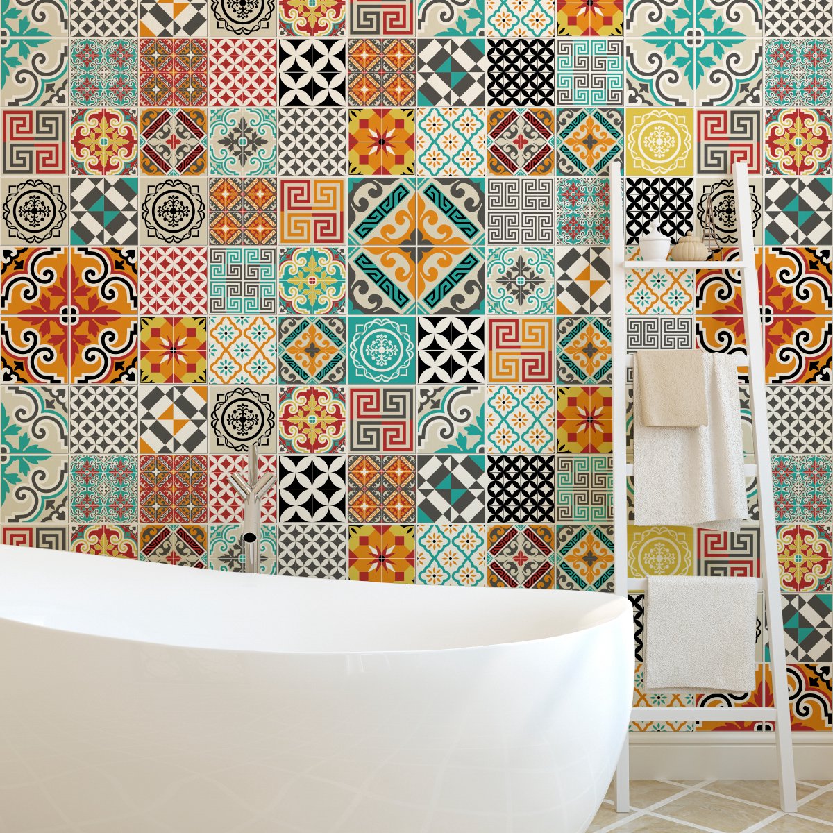 Ambiance Sticker Zelfklevende tegelmuurstickers voor keuken en badkamer - 60 Azulejos Batista tegelstickers - 60 stickers 20x20cm Multi color