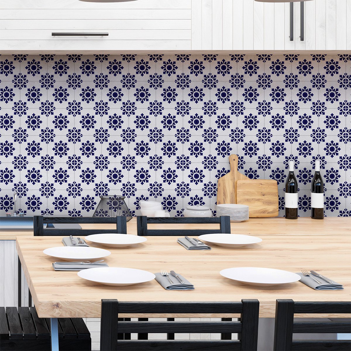 Ambiance Sticker Zelfklevende muurtegelstickers voor keuken en badkamer - 60 AZULEJOS LISA tegelstickers - 60 stickers 10x10cm Multi color