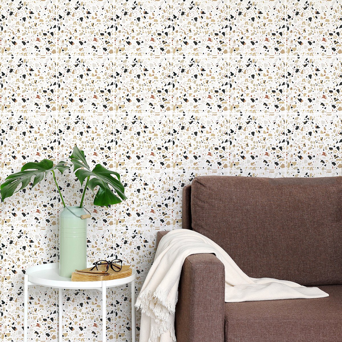Ambiance Sticker Zelfklevende tegelmuurstickers voor keuken en badkamer - 30 terrazzo cementtegelstickers - 30 stickers 10x10cm Multi color