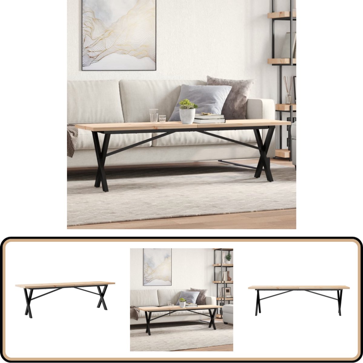 vidaXL Salontafel - X-frame - 160x40x45,5 - cm - grenenhout - en - staal Bruin