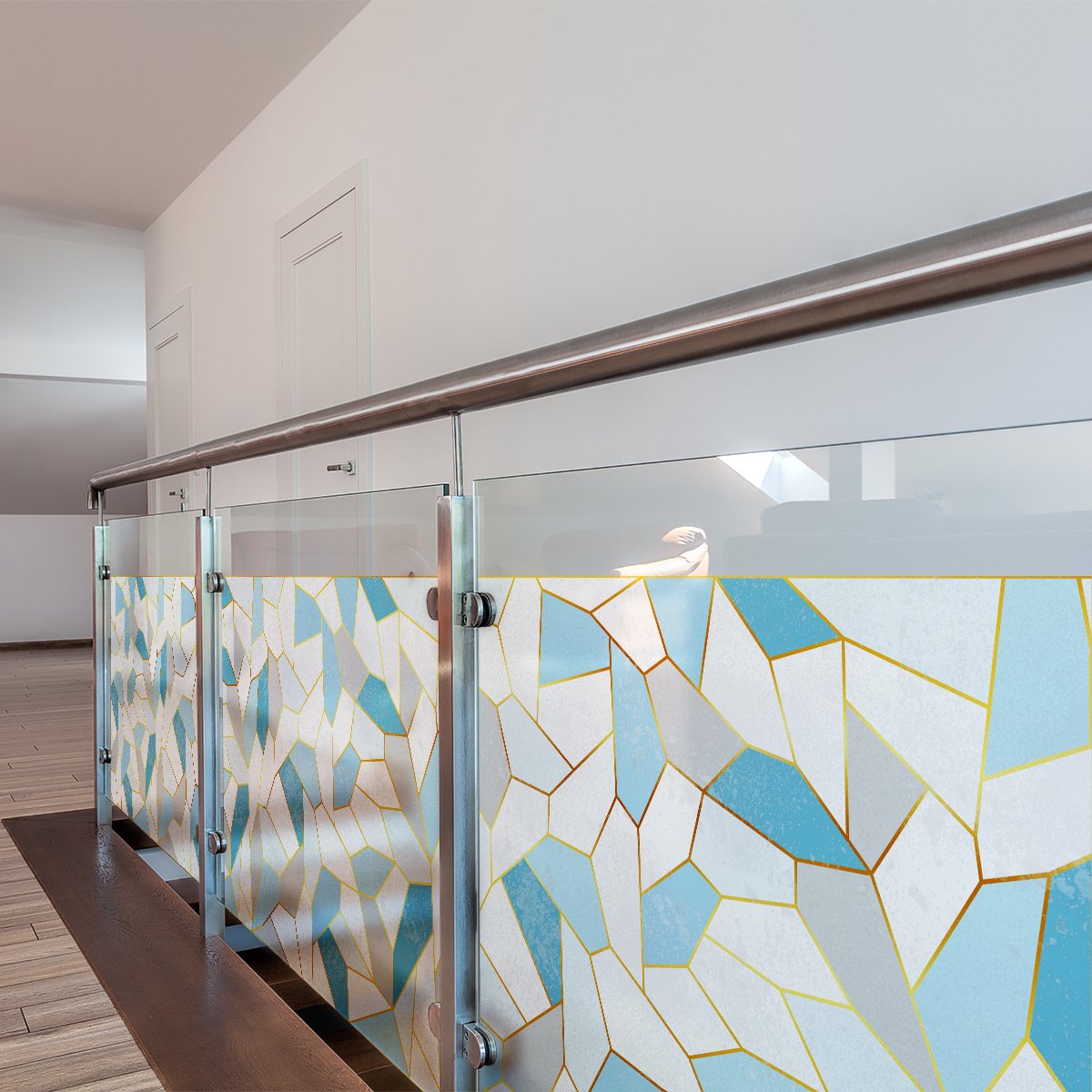 Privacy raamfolie - XL blauw glas-in-lood - Stickers voor ramen en douchedeuren - 40x200cm