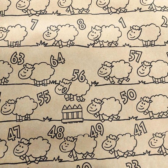 Papier cadeau Kraft avec mouton 30-100 cm x 200 m |variante : 30 cm / 200 mtr.