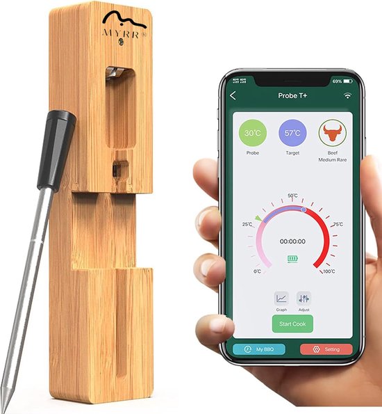 Myrr - Vleesthermometer draadloos met App - BBQ Thermometer bluetooth - Oventhermometer - BBQ Accesoires