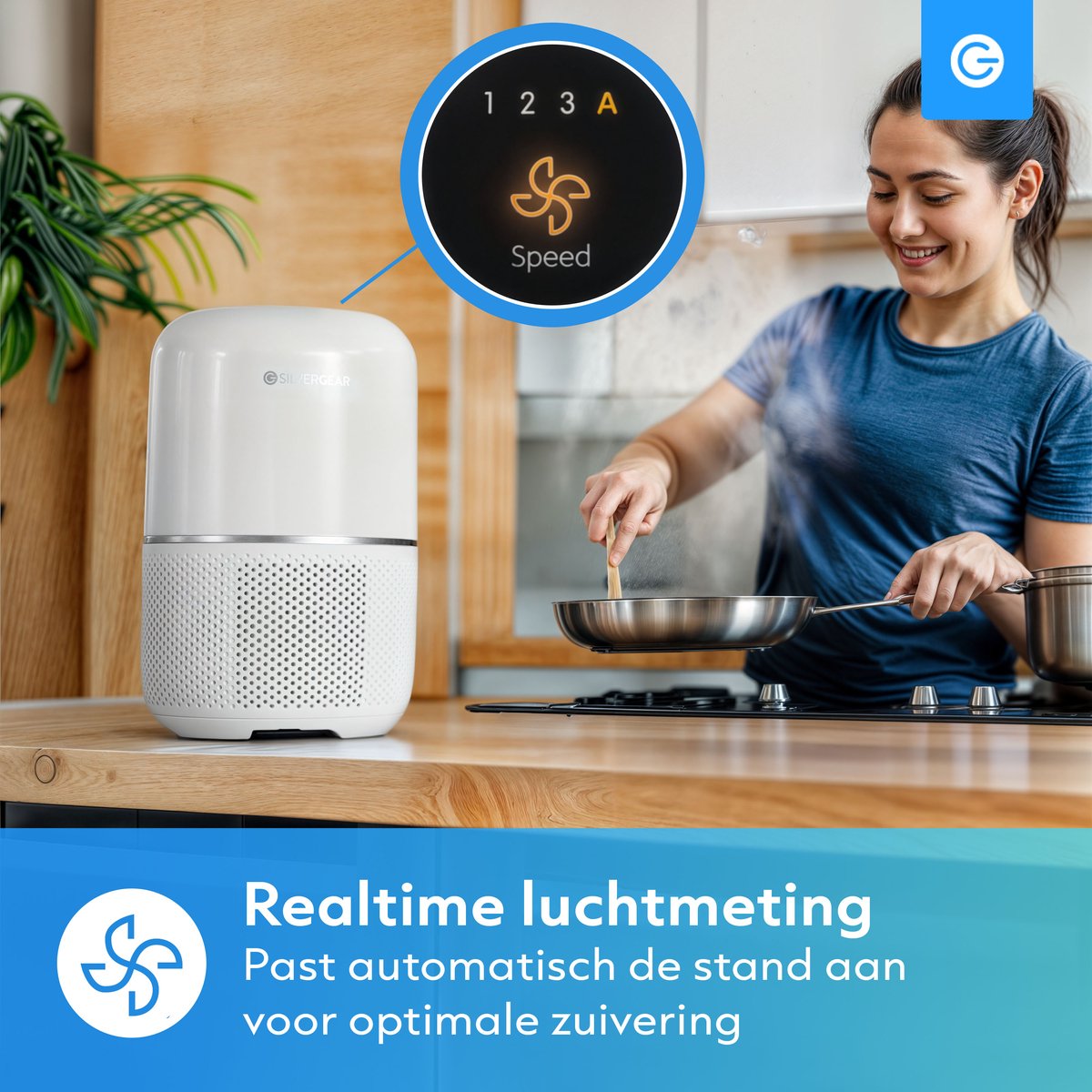 Luchtreiniger Pro met App en Vervangbare HEPA 13 Filter en UV-Lamp - Air Purifier - 165m3/u - Air Cleaner - 4 Standen - Koolstoffilter - Tegen Hooikoorts, Huisstofmijt, Allergie, Stof, Geur, Rook - Wit - Silvergear — afbeelding 2