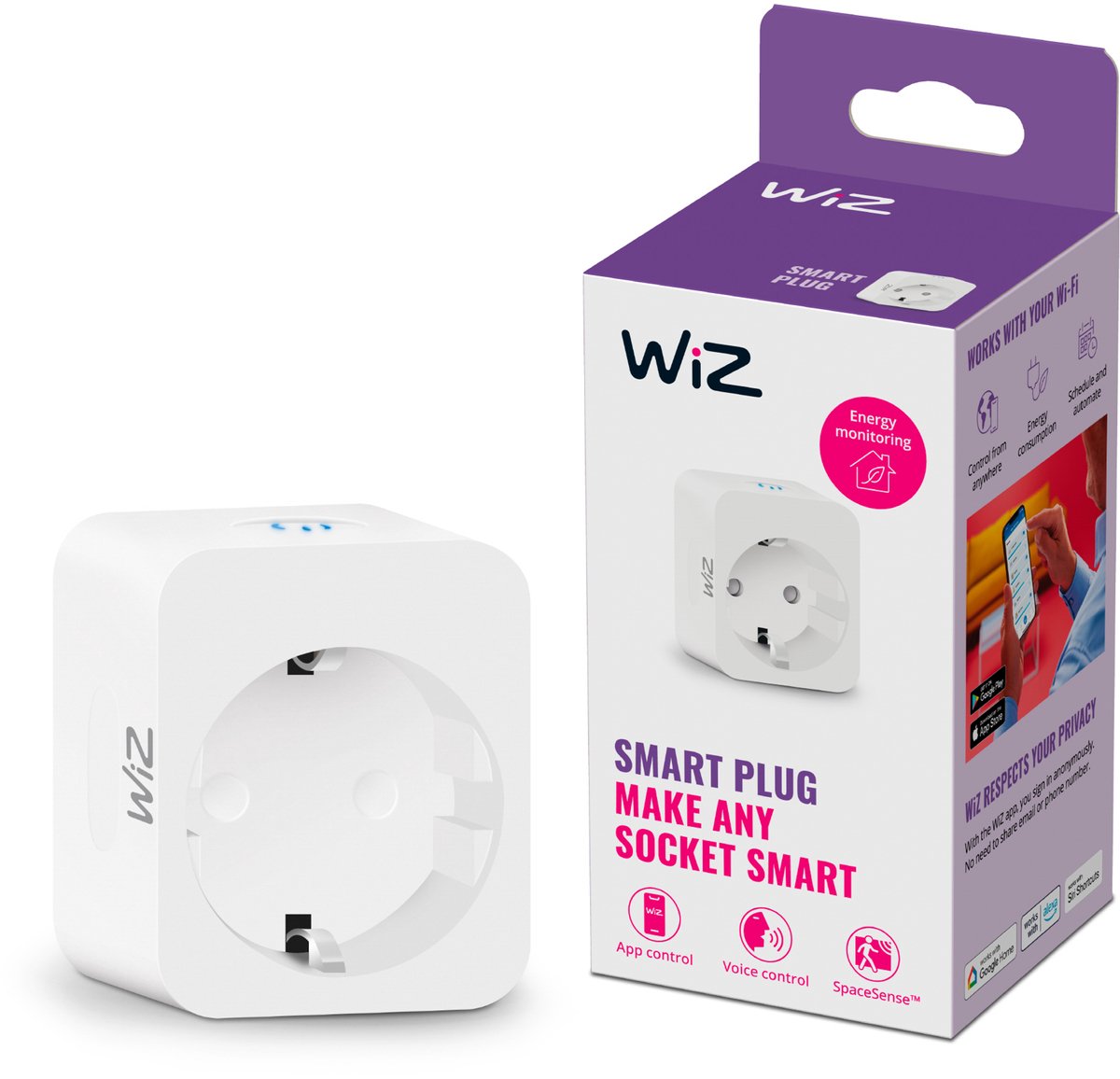 WiZ Slimme stekker met Powermeter - Eenvoudige Bediening via de App - Stekkertype F - Wi-Fi