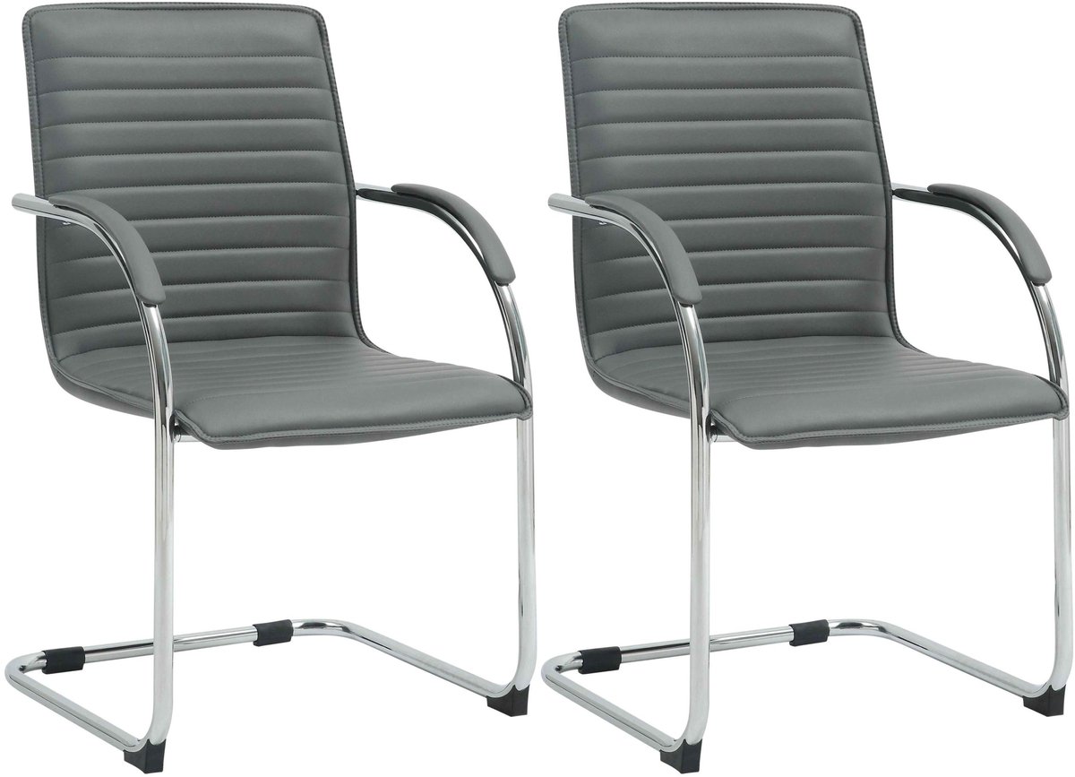 CLP Tira Set van 2 Eetkamerstoelen - Bezoekersstoel - Met armleuning - Kunstleer - grijs