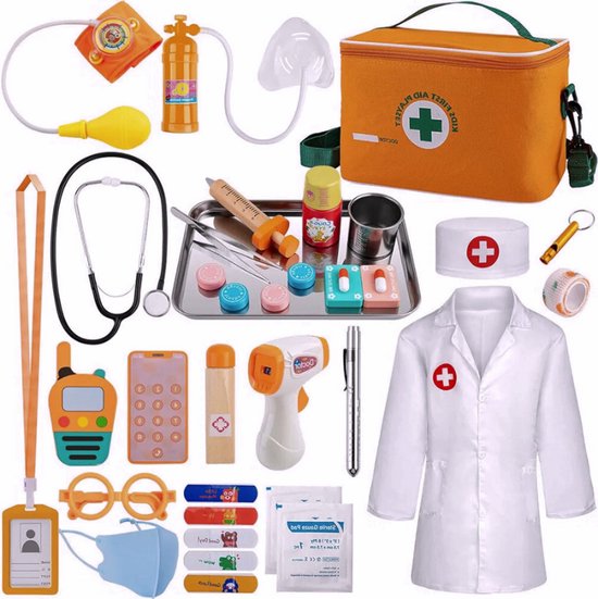 EFO SHM Dokterskoffer voor kinderen, houten dokterskoffer met echte stethoscoop, doktersjas, dokterstas, thermometer, houten speelgoed, cadeau voor kinderen, rollenspel, speelgoed vanaf 3 jaar EFO SHM Dokterskoffer voor kinderen, houten dokterskoffer met echte stethoscoop, doktersjas, dokterstas, thermometer, houten speelgoed, cadeau voor kinderen, rollenspel, speelgoed vanaf 3 jaar