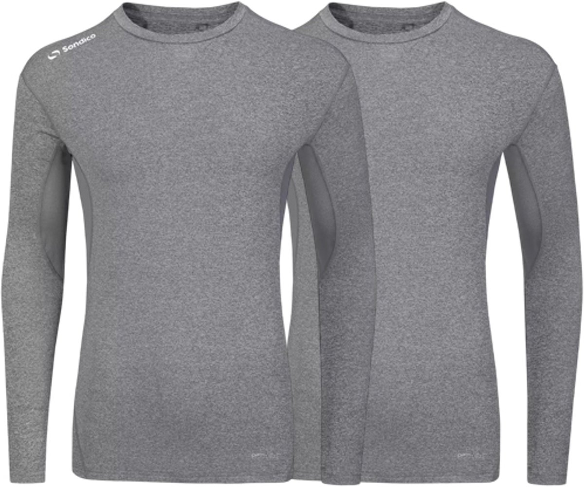2-Pack Sondico compressie lange mouw sportshirt - heren - Mid grey - maat M