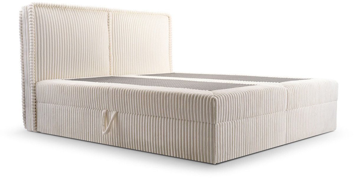 Boxspring Bed 04 - Houtconstructie en laminaatplaat - Bed met beddengoedcontainer - Corduroy stof - 140x200 - Crème (Ambience 02)
