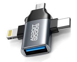 AdroitGoods 3-in-1 USB OTG Converter – USB-C & Micro-USB – Geschikt voor Apple-apparaten met Lightning-connector – USB-poort voor USB-stick