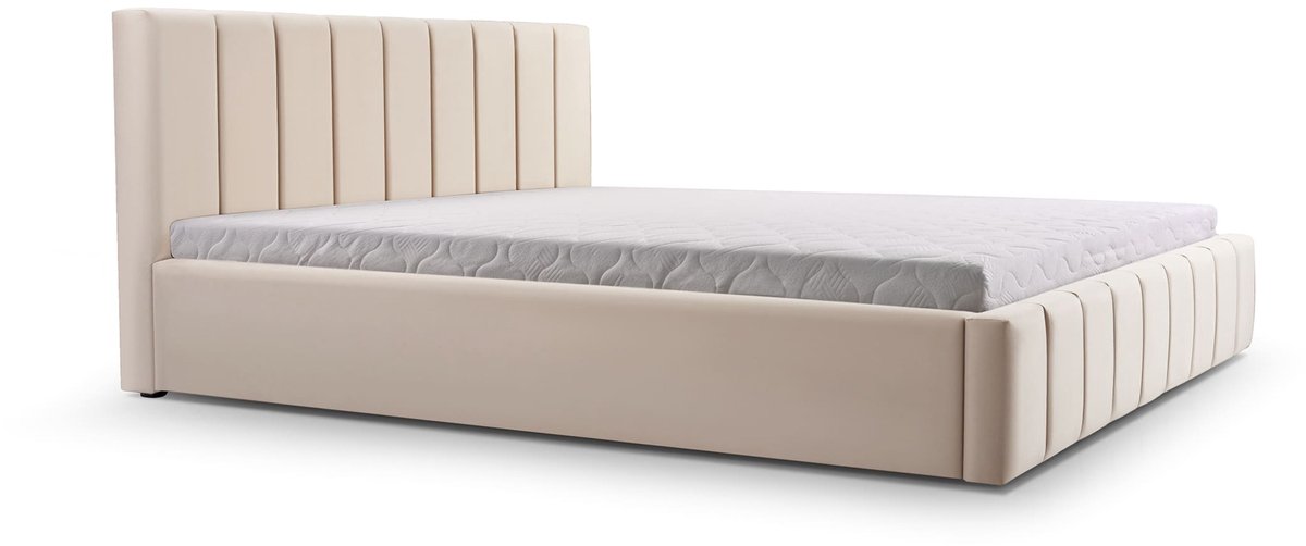 Bed 01 - Gestoffeerd bed met Fluweel Beklede Tweepersoonsbed - 180x200 cm - Elegant en Comfortabel - Beige (TRINITY 2)