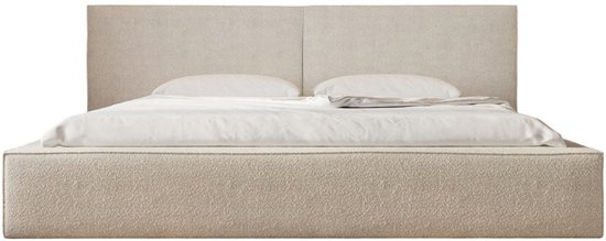 Lit 06 - Lit double capitonné avec housse bouclée - 180x200 cm - Elegant et confortable - Crème (Anthologie 20)