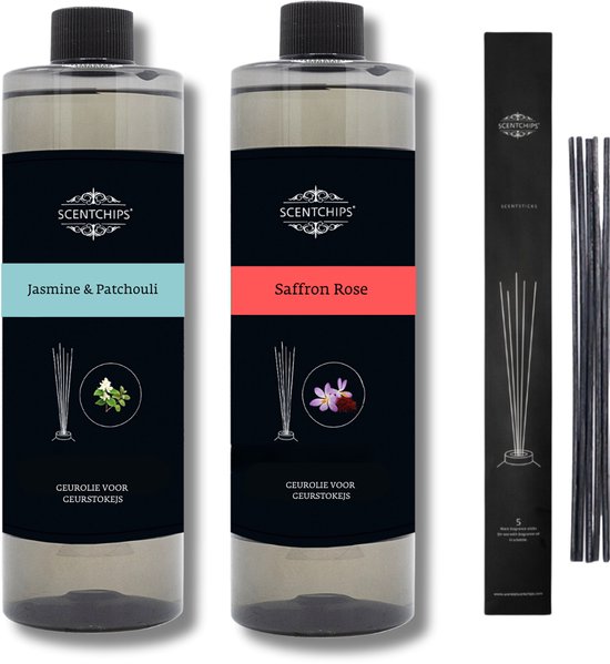 Recharge Jasmin patchouli + safran rose + bâtonnets de parfum