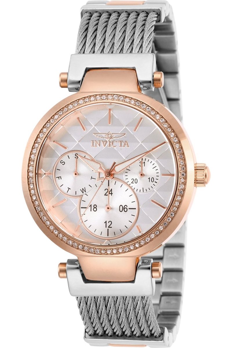 Invicta Angel 28922 Dames Horloge - Waterdicht - Analoog - Quartz Uurwerk - Roestvrij Staal met witte Wijzerplaat - 36mm