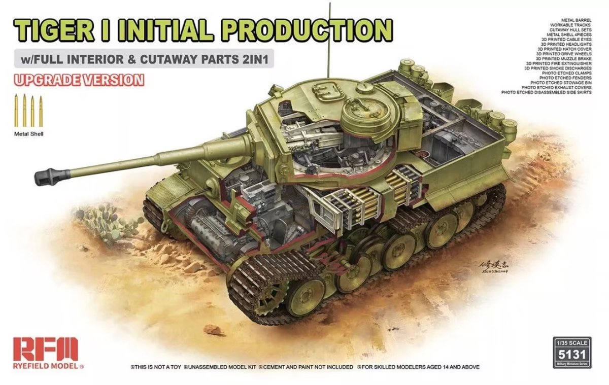Rye Field Model Modelbouwpakket Militaire voertuigen - 5131 Pz.Kpfw. VI Ausf. E Tiger I Vroege Productie - Upgrade-ed. met volledige interieur - doorsnede Plastic - 1:35 - Modelbouw