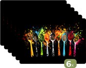 Placemats - 6 stuks - 45x30 cm - Placemat kunststof - Lepels - Kruiden - Modern - Graffiti - Verf - Kleurrijk - Borden onderleggers - Decoratie voor op tafel - Keuken tafeldecoratie accessoires - Vinyl onderlegger - Tafelversiering