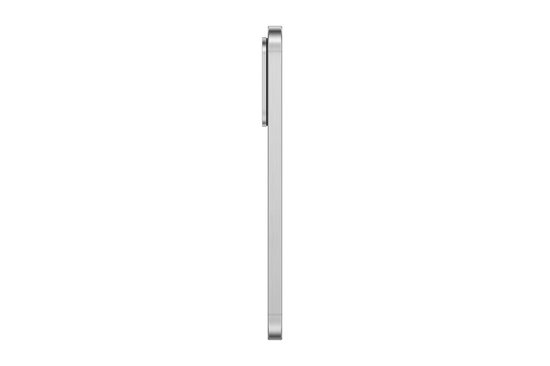 Profiel van een zilverkleurige Samsung Galaxy A56 5G smartphone, dunne zijkant.