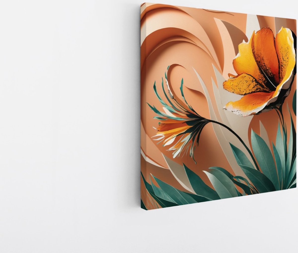 Saammp Canvas Schilderij - Oranje Bloem - Abstract - 100x100 - Foto op canvas - Wanddecoratie - Muurdecoratie Woonkamer - Kantoor Decoratie Multicolor