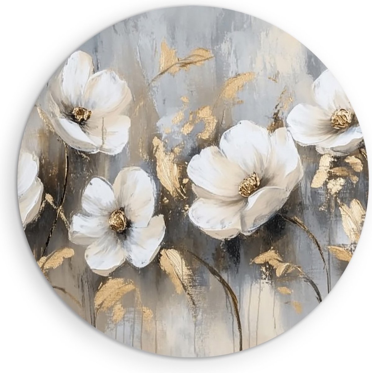 Saammp Forex Muurcirkel - Wit gekleurd Bloemenveld - Natuur - Abstract - Goud - Ø 30 - Wandcirkel - Wanddecoratie Cirkel - Muurdecoratie Woonkamer - Kantoor Decoratie
