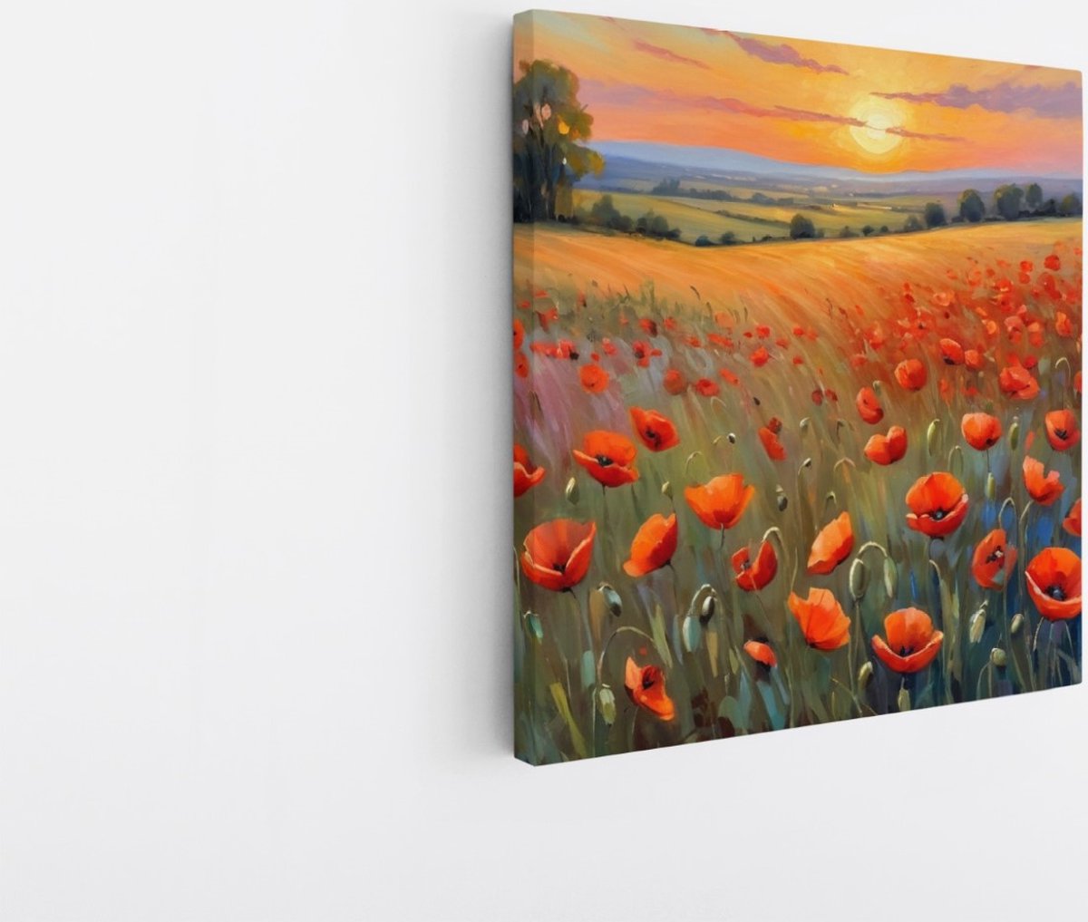 Saammp Canvas Schilderij - Klaprozenveld- Natuur - Abstract - 40x40 - Foto op canvas - Wanddecoratie - Muurdecoratie Woonkamer - Slaapkamer decoratie - Canvas Print Multicolor