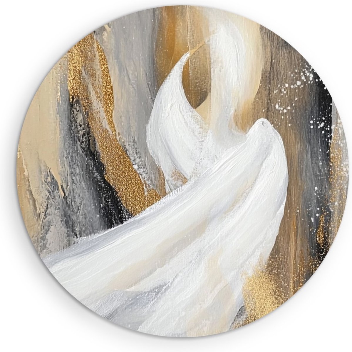 Saammp Forex Muurcirkel - Wit goud - Abstract kunstwerk - Ø 30 - Wandcirkel - Wanddecoratie Cirkel - Muurdecoratie Woonkamer - Slaapkamer decoratie - Rond Schilderij