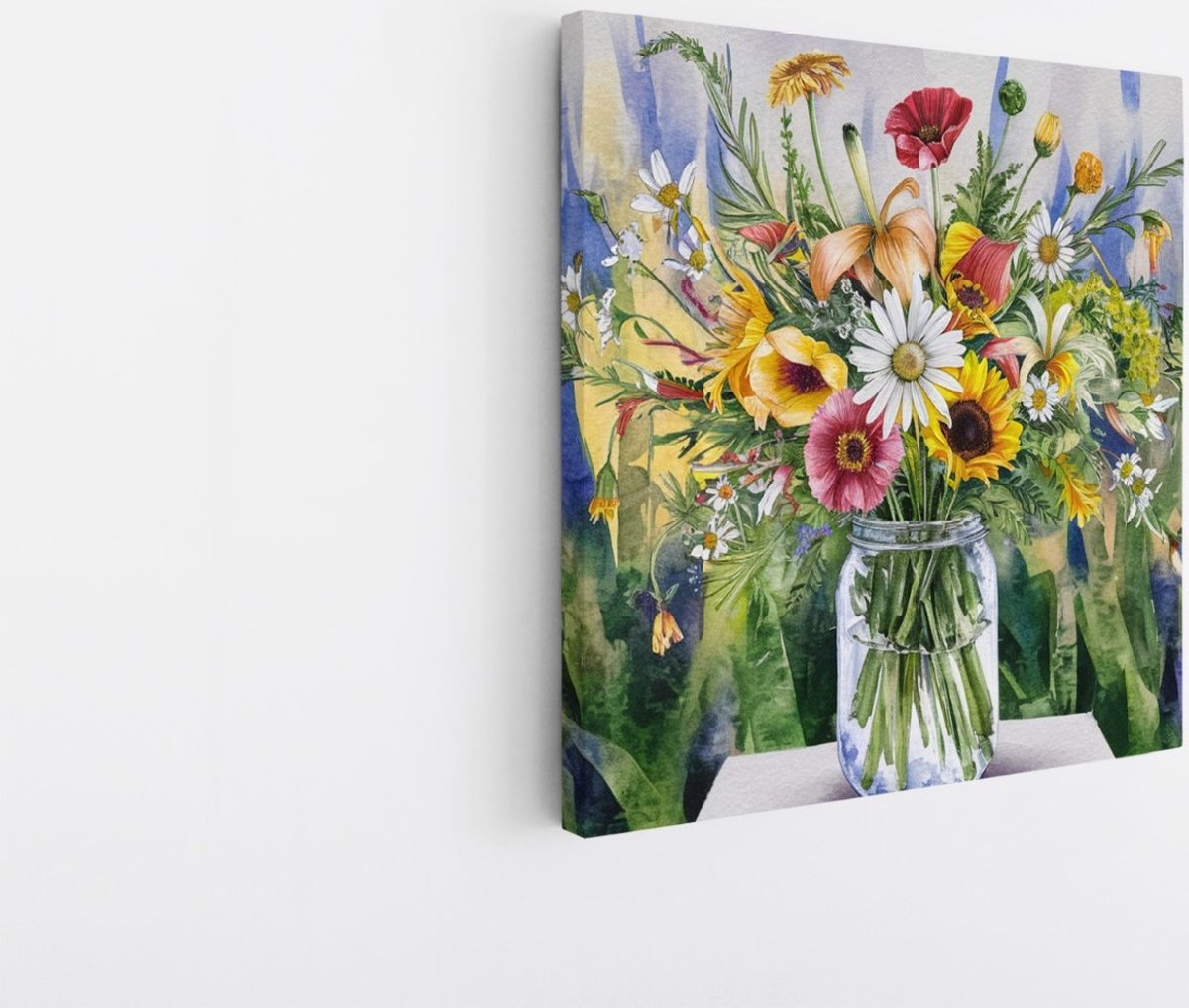 Saammp Canvas Schilderij - boeket - Kleurrijke Bloemen - 40x40 - Foto op canvas - Wanddecoratie - Muurdecoratie Woonkamer - Kantoor Decoratie Multicolor