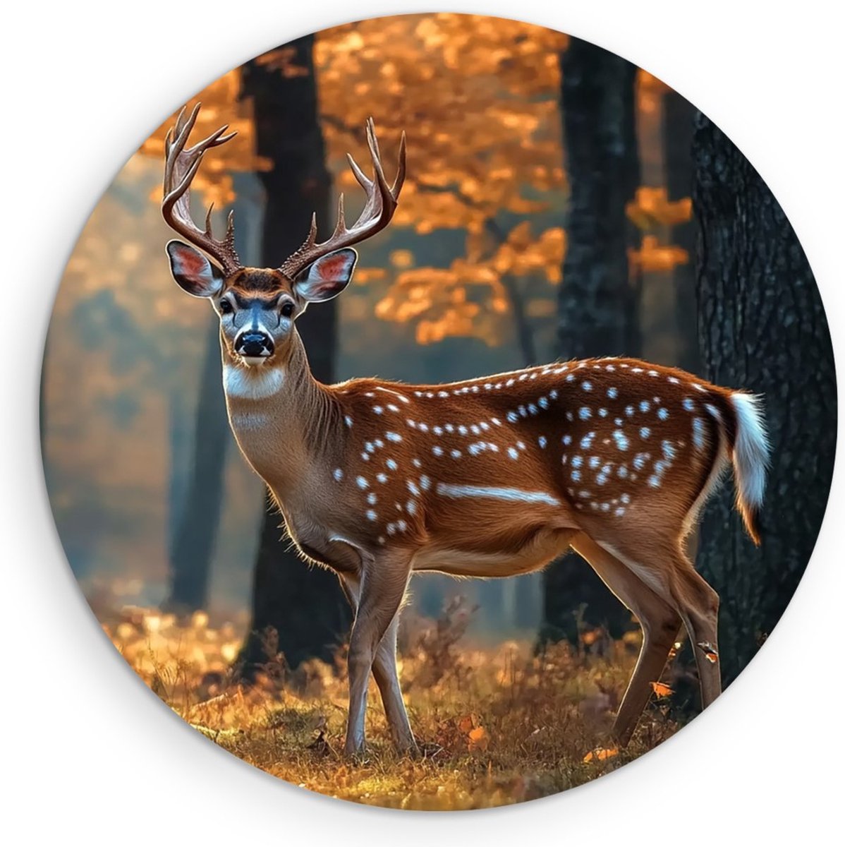Saammp Muurcirkel Hout - Hert tussen de bomen - Natuur - Dieren - Ø 40 - Wandcirkel - Wanddecoratie Cirkel - Muurdecoratie Woonkamer - Slaapkamer decoratie - Rond Schilderij