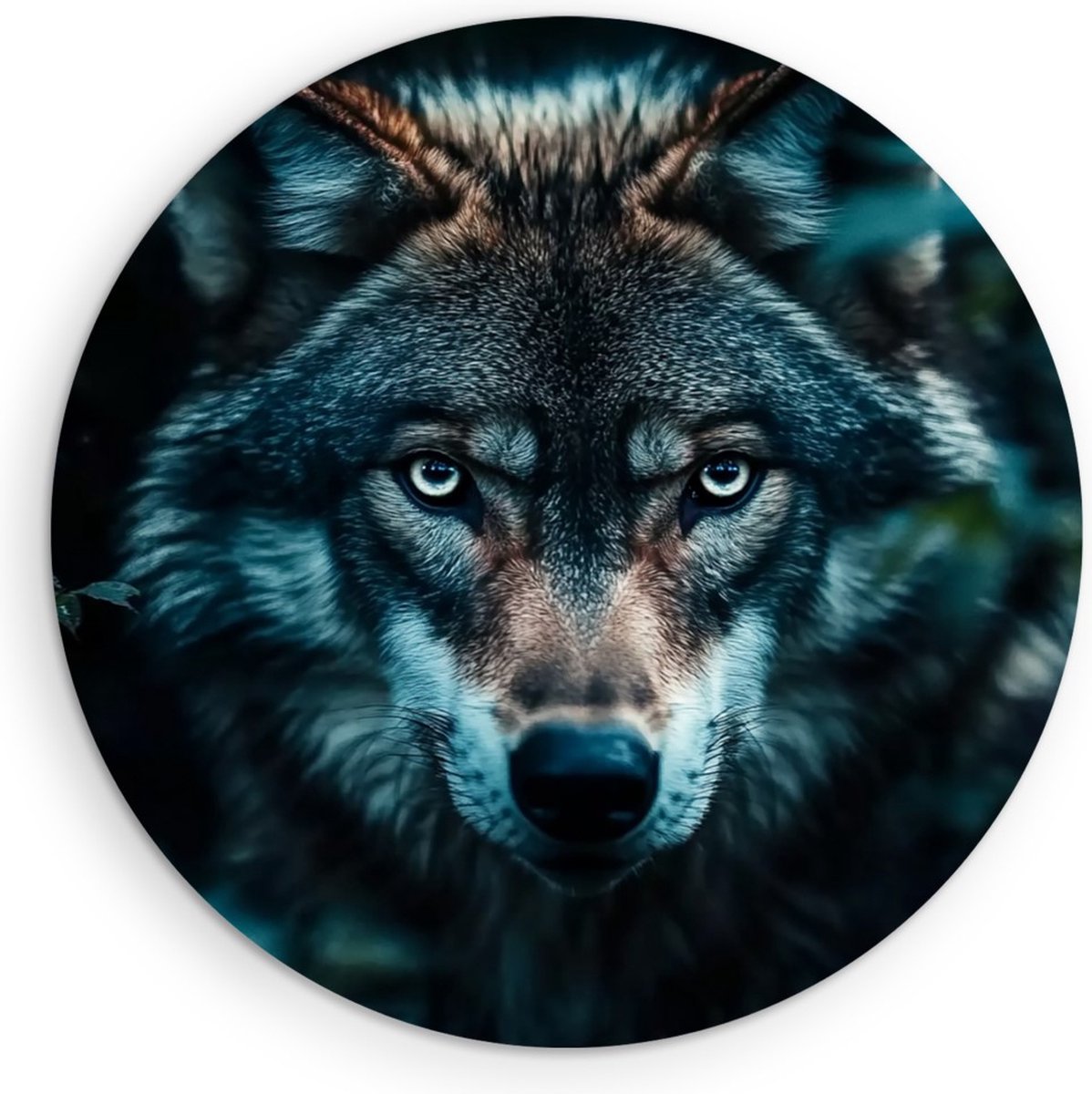 Saammp Forex Muurcirkel - Wolf tussen de planten - Dieren - Natuur - Ø 30 - Wandcirkel - Wanddecoratie Cirkel - muurdecoratie Woonkamer - Slaapkamer decoratie - Rond Schilderij