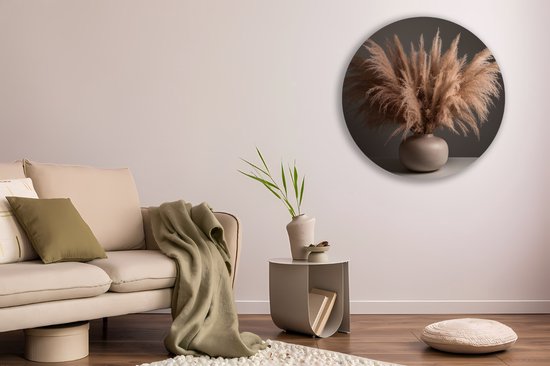 Saammp Forex Muurcirkel - Pluimen in een vaas - Bloemen - Natuur - Ø 90 - Wandcirkel - Wanddecoratie Cirkel - Muurdecoratie Woonkamer - Kantoor Decoratie