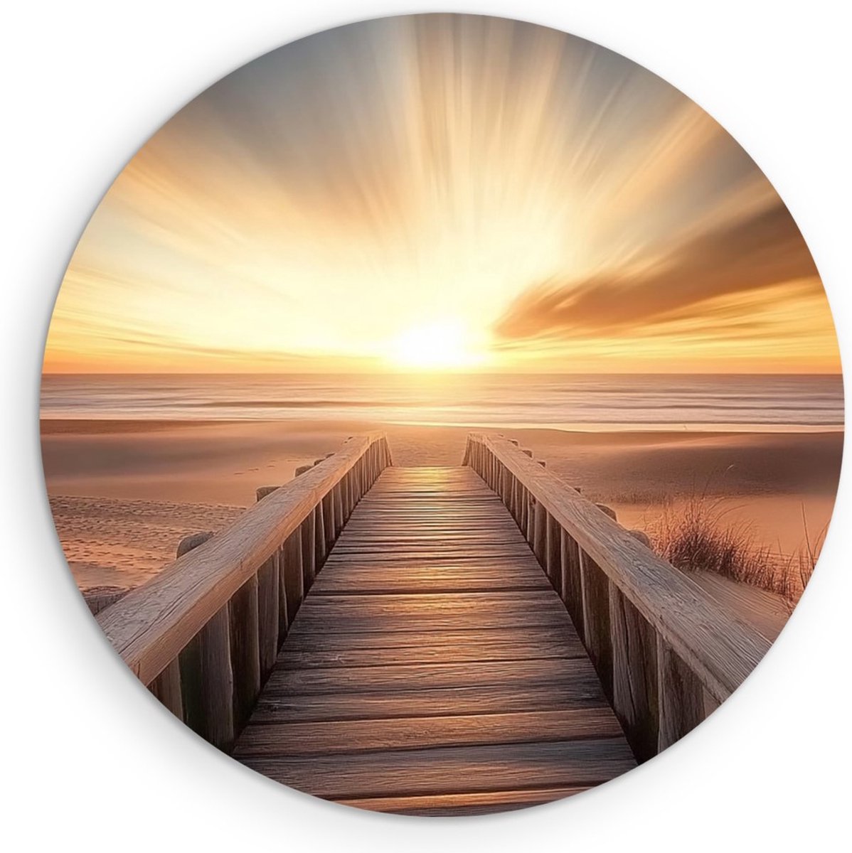 Saammp Forex Muurcirkel - Natuur - Brug naar het strand met zonsondergang- landschap - Ø 80 - Wandcirkel - Wanddecoratie Cirkel - Muurdecoratie Woonkamer - Slaapkamer decoratie - Rond Schilderij