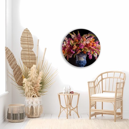 Cercle mural Saammp en bois - Fleurs abstraites dans un vase - Nature - Ø 50 - Cercle mural - Décoration murale Cercle - Décoration murale Salon - Décoration de bureau