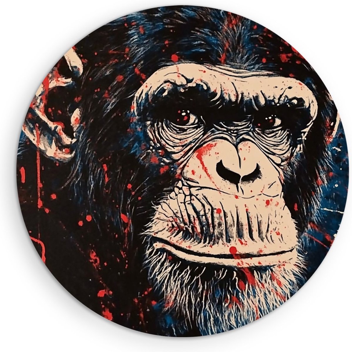 Saammp Muurcirkel Hout - Aap kleurrijk portret - Abstract - Dier - Ø 40 - Wandcirkel - Wanddecoratie Cirkel - Muurdecoratie Woonkamer - Slaapkamer decoratie - Rond Schilderij