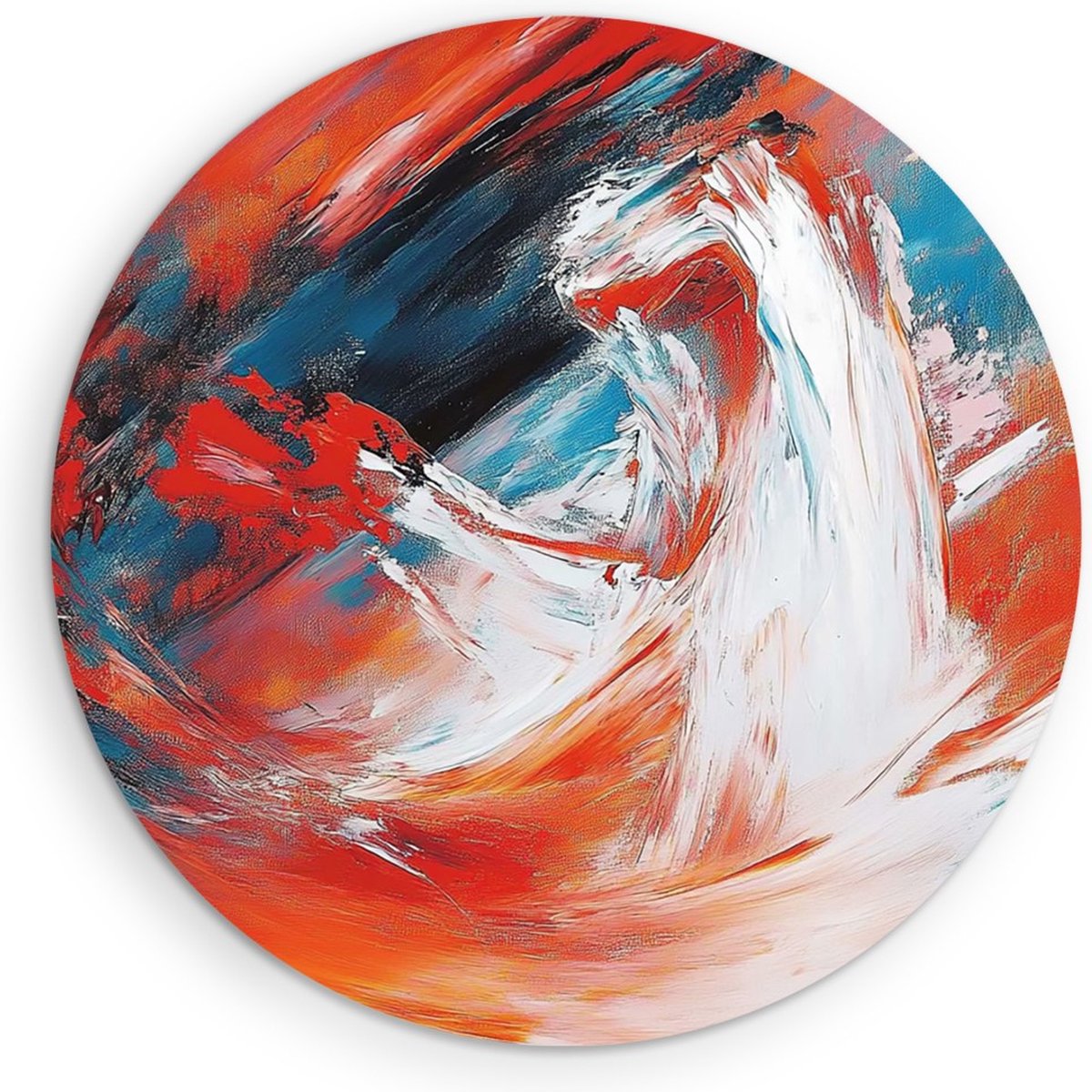 Saammp Muurcirkel Hout - Rood wit Abstract - Ø 40 - Wandcirkel - Wanddecoratie Cirkel - Muurdecoratie Woonkamer - Slaapkamer decoratie - Rond Schilderij