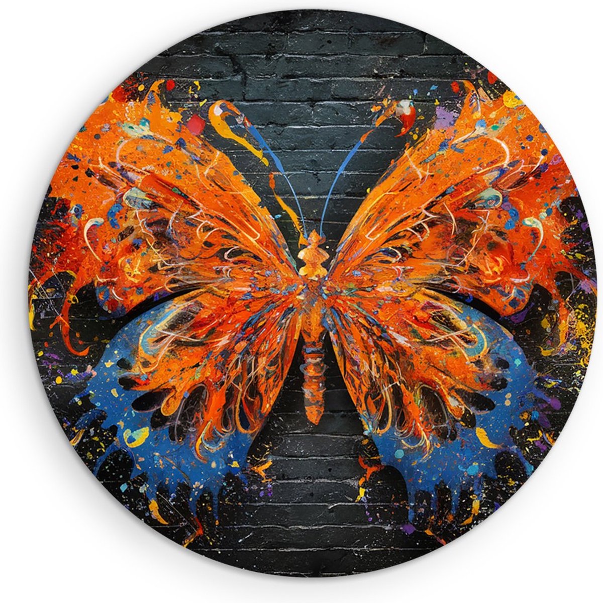 Saammp Muurcirkel Hout - Abstracte Vlinder - Oranje - Dieren - Ø 50 - Wandcirkel - Wanddecoratie Cirkel - muurdecoratie Woonkamer - Slaapkamer decoratie - Rond Schilderij