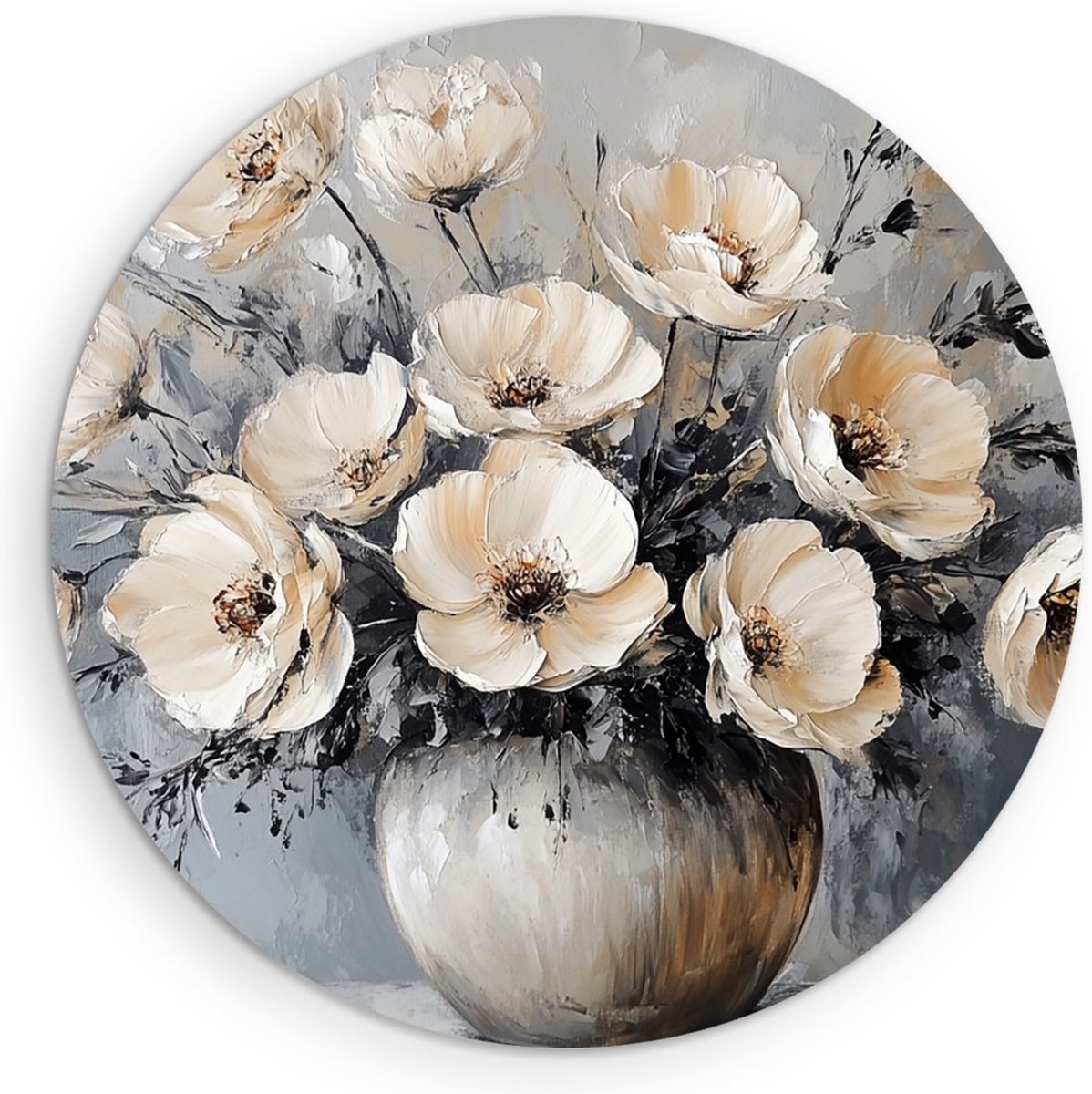 Saammp Forex Muurcirkel - Witte Bloemen in een mooie vaas - Stilleven - Abstract - Ø 70 - Wandcirkel - Wanddecoratie Cirkel - Muurdecoratie Woonkamer - Woonkamer Decoratie