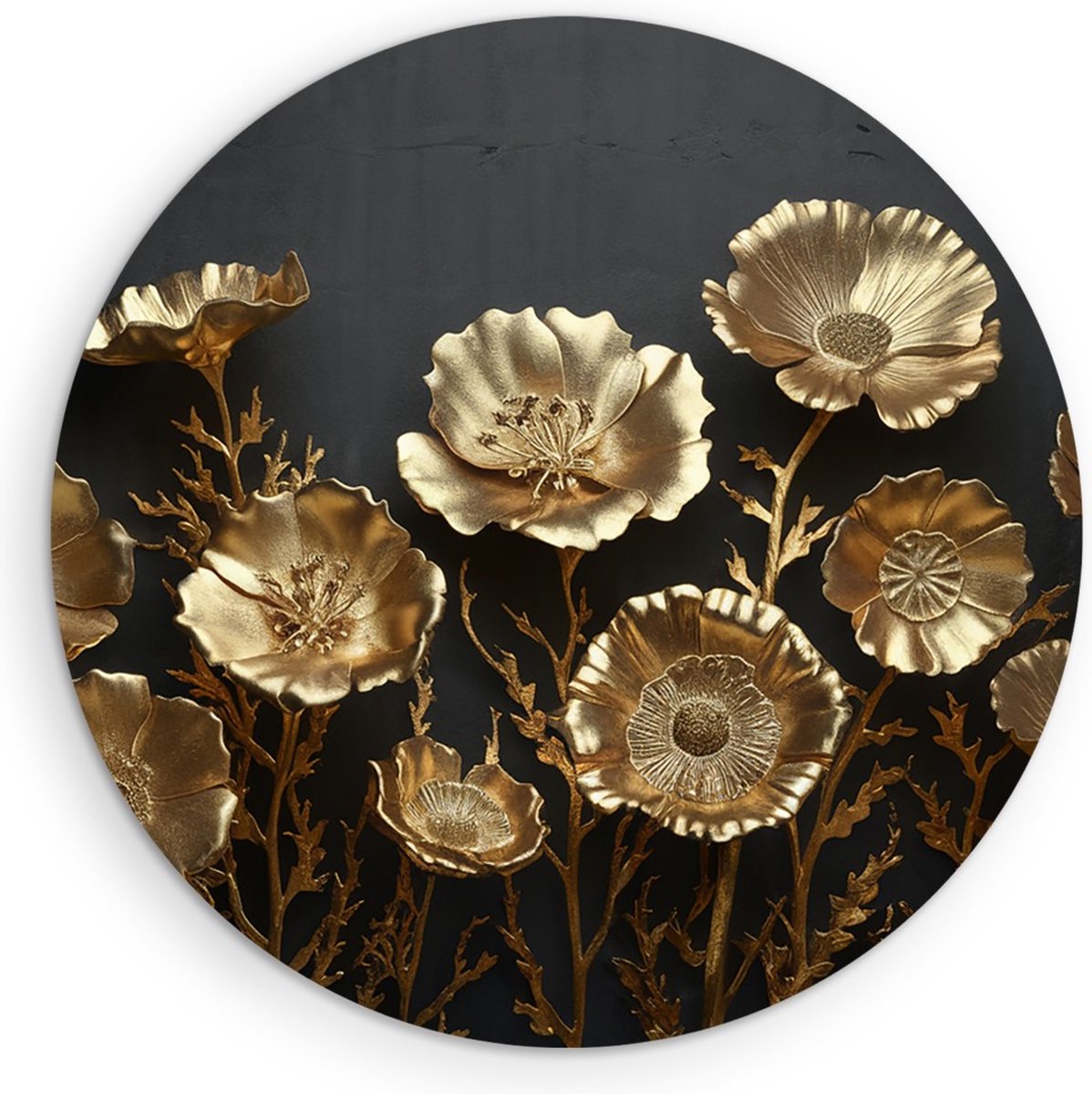 Saammp Forex Muurcirkel - Goude bloemen - Abstract - Ø 70 - Wandcirkel - Wanddecoratie Cirkel - Muurdecoratie Woonkamer - Kantoor Decoratie