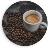 Saammp Forex Muurcirkel - Kopje Koffie - Bonen - Ø 50 - Wandcirkel - Wanddecoratie Cirkel - Muurdecoratie keuken - Slaapkamer decoratie - Rond Schilderij