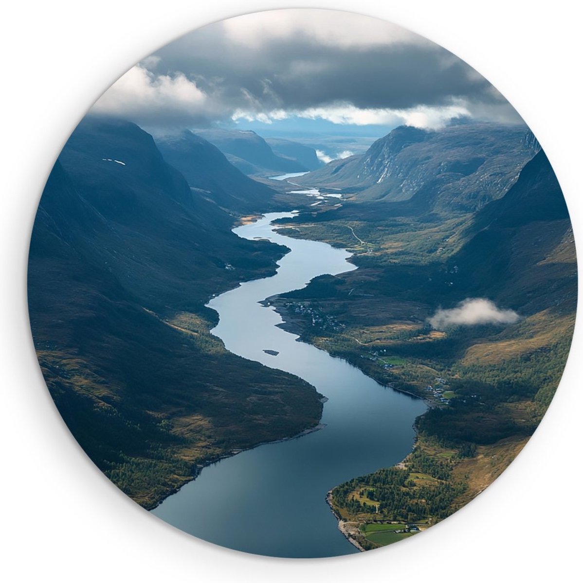 Saammp Forex Muurcirkel - Natuur - fjorden - noorwegen - Bergachtig landschap - Ø 40 - Wandcirkel - Wanddecoratie Cirkel - Muurdecoratie Woonkamer - Slaapkamer decoratie - Rond Schilderij