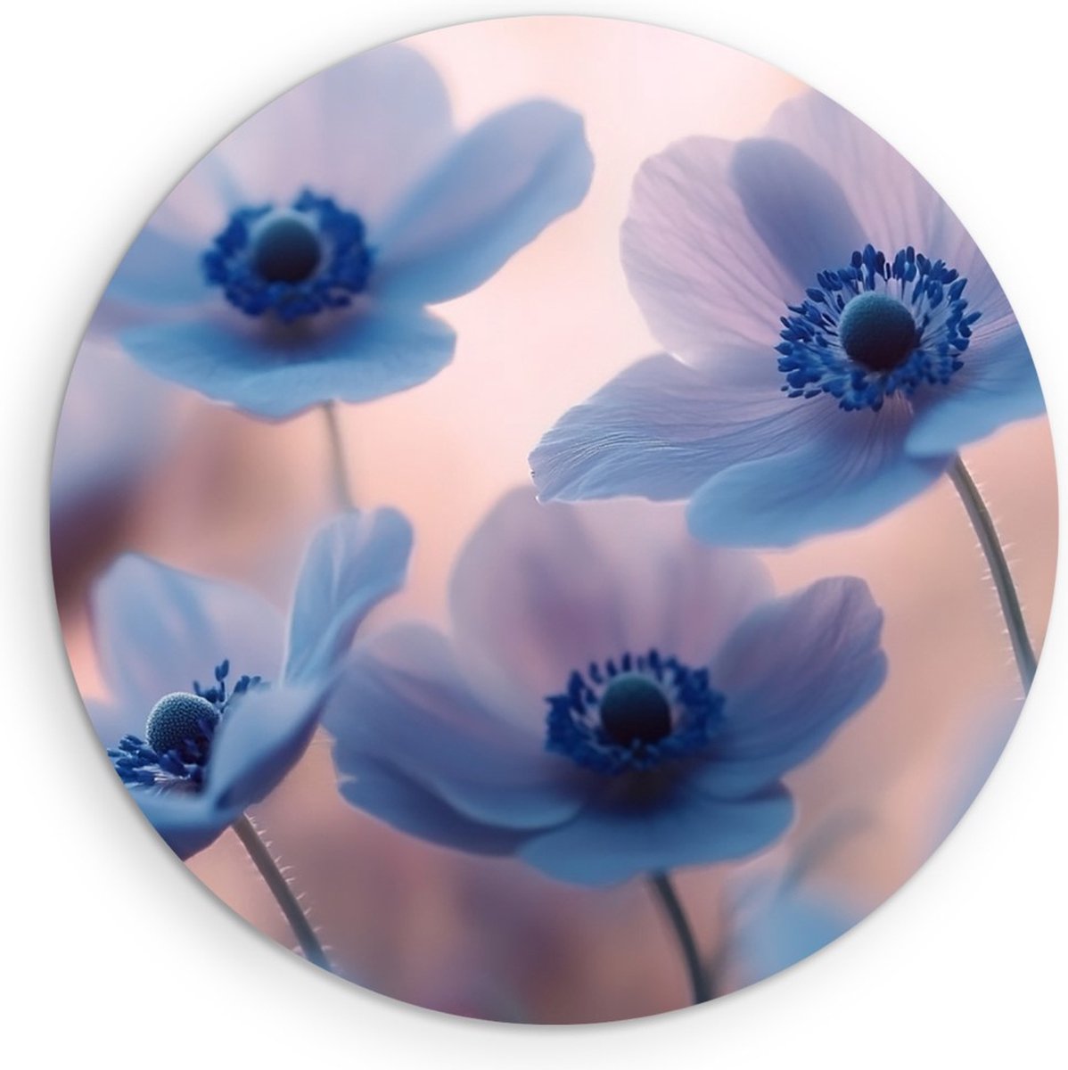 Saammp Forex Muurcirkel - Blauwe Bloemen - Natuur - Abstract - Ø 90 - Wandcirkel - Wanddecoratie Cirkel - Modern Interieur - Woonkamer Decoratie
