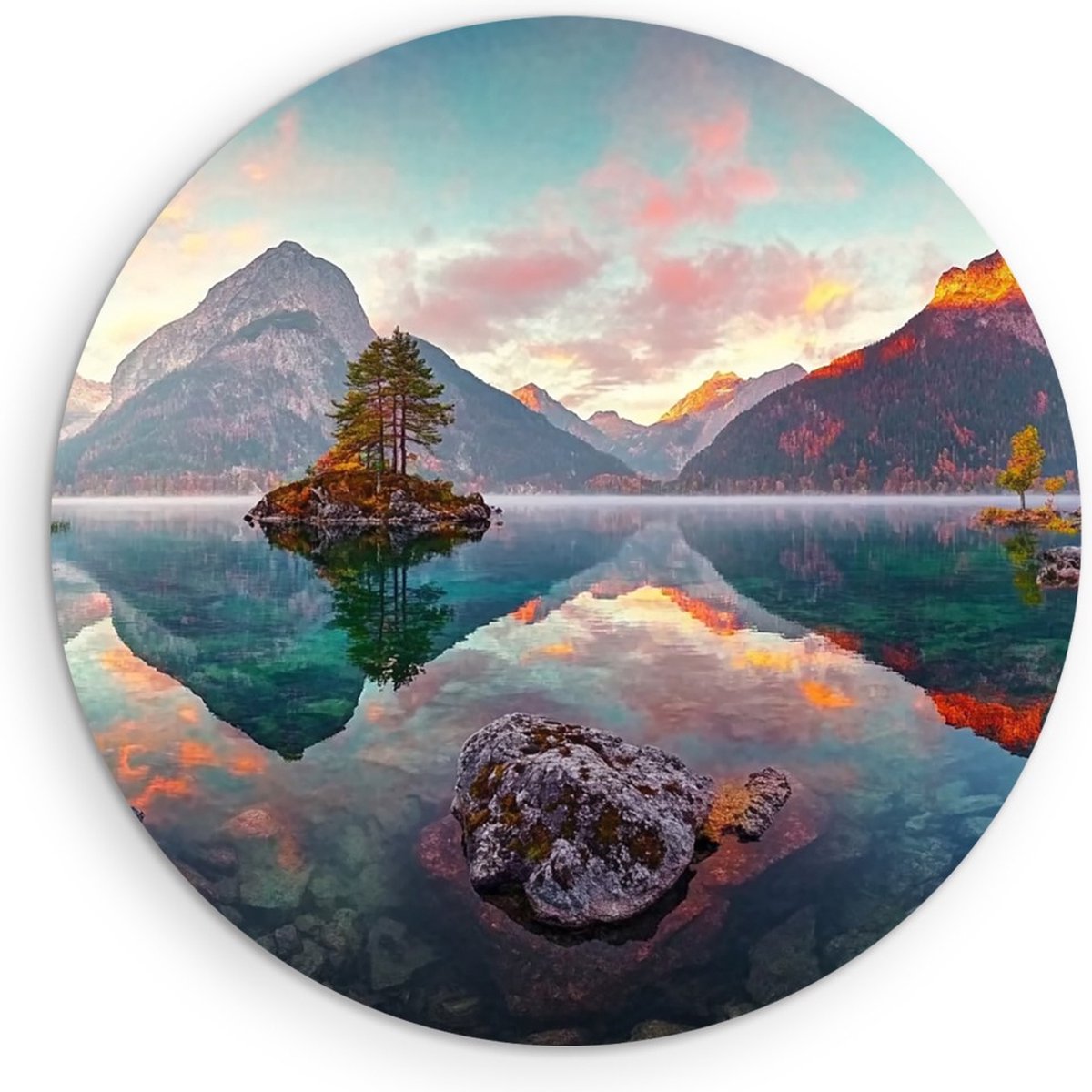 Saammp Muurcirkel Hout - Natuur - japanse bloementuin - landschappen - Ø 30 - Wandcirkel - Wanddecoratie Cirkel - Muurdecoratie Woonkamer - Slaapkamer decoratie - Rond Schilderij