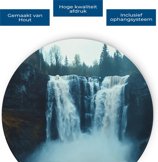 Saammp Muurcirkel Hout - Natuur - 2 Watervallen - Rotsen - Ijsland - landschap - Ø 30 - Wandcirkel - Wanddecoratie Cirkel - Muurdecoratie Woonkamer - Slaapkamer decoratie - Rond Schilderij