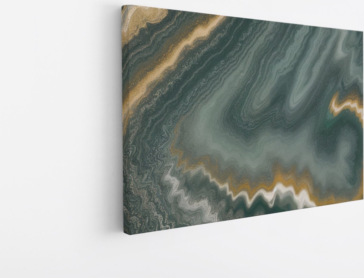 Saammp Canvas Schilderij - Abstract - Groenachtig - Vormen - 100x75 - Foto op canvas - Wanddecoratie - muurdecoratie Woonkamer - Slaapkamer decoratie - Canvas Print Multicolor