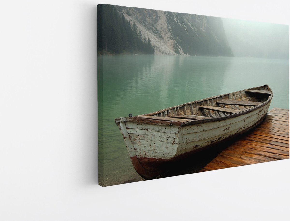 Saammp Canvas Schilderij - Oude Boot - Landschap - Natuur - 60x40 - Foto op canvas - Wanddecoratie - Muurdecoratie Woonkamer - Slaapkamer decoratie - Canvas Print Multicolor