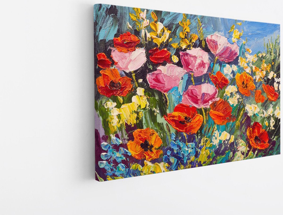Saammp Canvas Schilderij - Expressieve Bloemen - Natuur - Abstract - 100x75 - Foto op canvas - Wanddecoratie - Muurdecoratie Woonkamer - Kantoor Decoratie Multicolor
