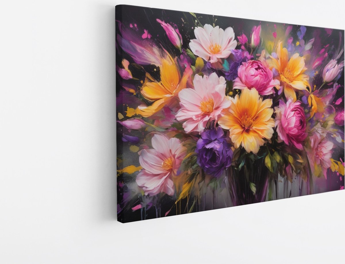 Saammp Canvas Schilderij - Expressieve Bloemen - Kleurrijk- Natuur - Abstract - 50x40 - Foto op canvas - Wanddecoratie - Muurdecoratie Woonkamer - Kantoor Decoratie Multicolor