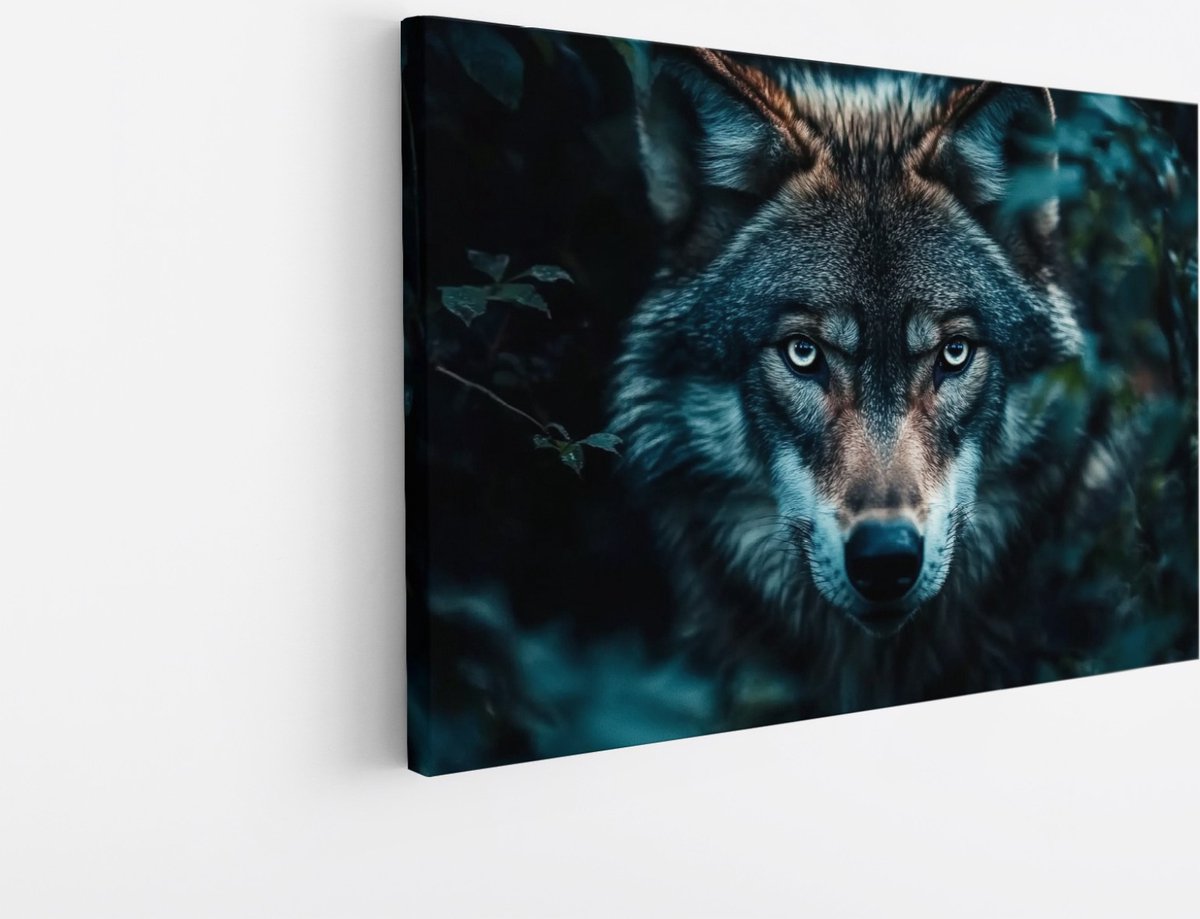 Saammp Canvas Schilderij - Wolf tussen de planten - Dieren - Natuur - 120x80 - Foto op canvas - Wanddecoratie - muurdecoratie Woonkamer - Slaapkamer decoratie - Canvas Print Multicolor