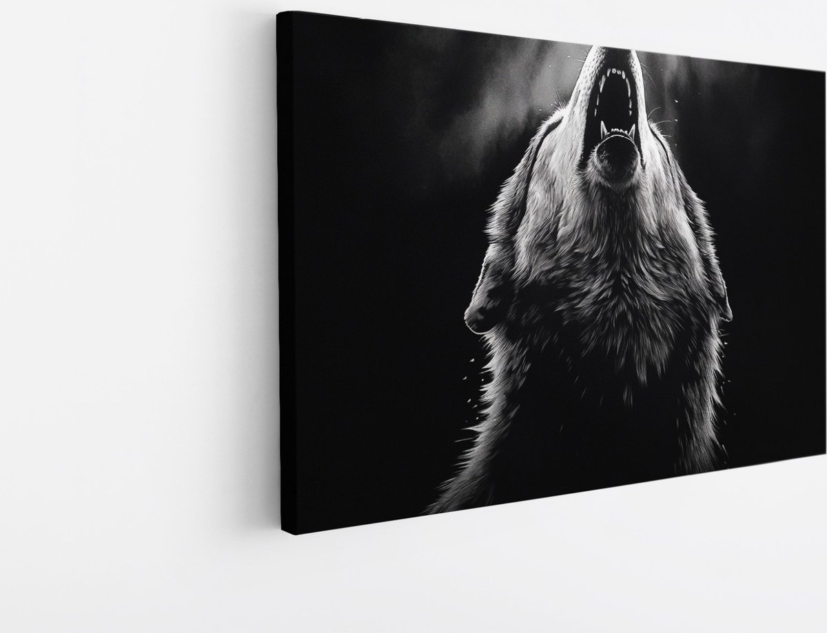 Saammp Canvas Schilderij - Huilende Wolf - Portret - Natuur - Dieren - 40x30 - Foto op canvas - Wanddecoratie - Muurdecoratie Woonkamer - Slaapkamer decoratie - Canvas Print Multicolor